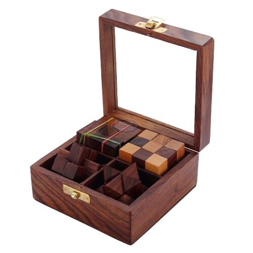 4-in-One Wooden Puzzle Games Set 3D Puzzles Brain Teaser Game for Kids and Adults